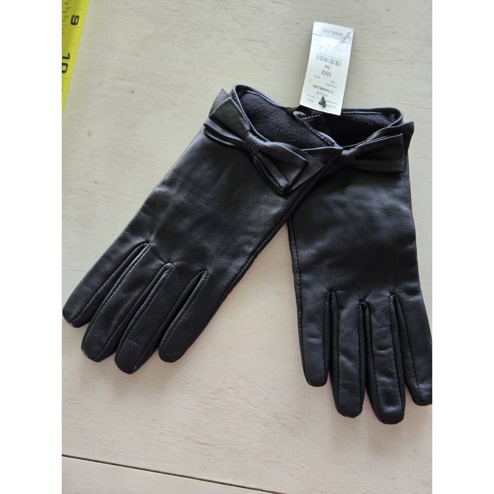 NWT Black Leather Gloves Lined Size M Women's Bow Gift Soft White House Market